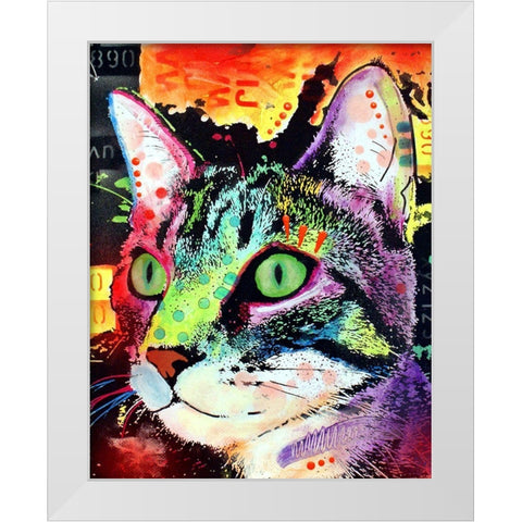 Curiosity Cat White Modern Wood Framed Art Print by Dean Russo Collection