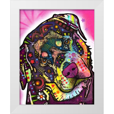 Rottie White Modern Wood Framed Art Print by Dean Russo Collection