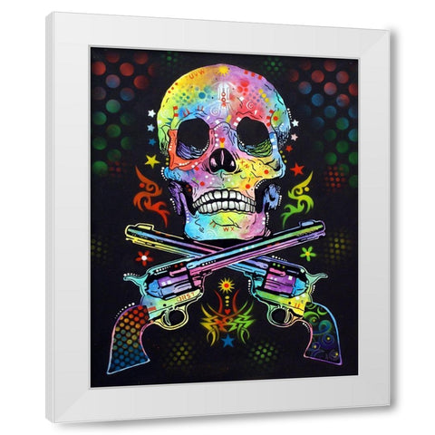 Skull And Guns White Modern Wood Framed Art Print by Dean Russo Collection