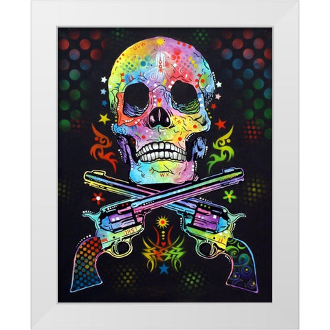 Skull And Guns White Modern Wood Framed Art Print by Dean Russo Collection