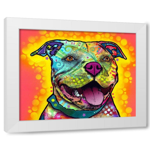 Dewey Pit Bull White Modern Wood Framed Art Print by Dean Russo Collection