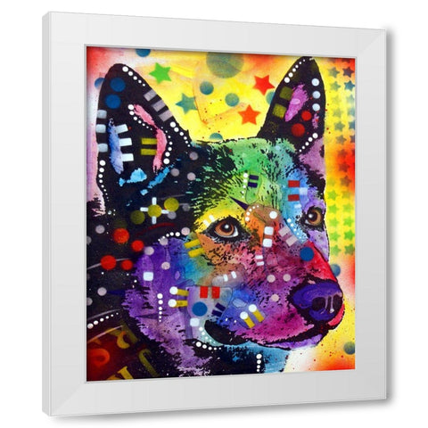 Aus Cattle Dog White Modern Wood Framed Art Print by Dean Russo Collection