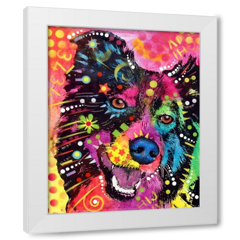 Border Collie 121109 White Modern Wood Framed Art Print by Dean Russo Collection
