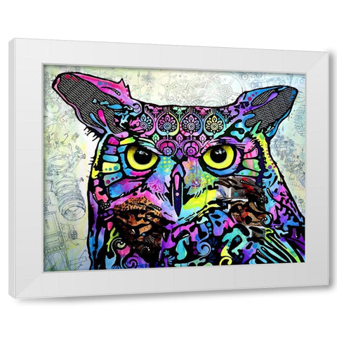 The Owl White Modern Wood Framed Art Print by Dean Russo Collection