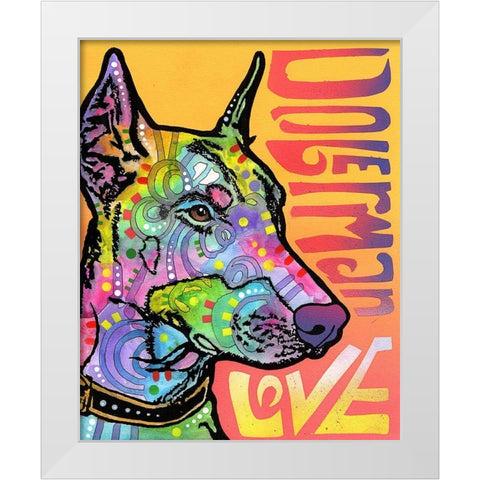 Doberman Luv White Modern Wood Framed Art Print by Dean Russo Collection