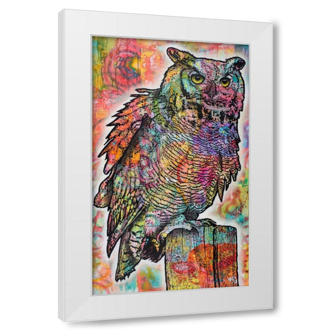 Owl Perch White Modern Wood Framed Art Print by Dean Russo Collection