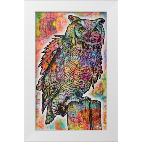 Owl Perch White Modern Wood Framed Art Print by Dean Russo Collection