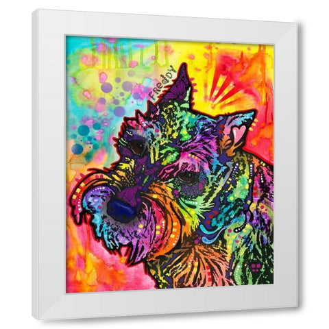 Freddy the Schnauzer White Modern Wood Framed Art Print by Dean Russo Collection