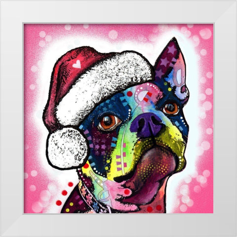 Boston Terrier Christmas White Modern Wood Framed Art Print by Dean Russo Collection