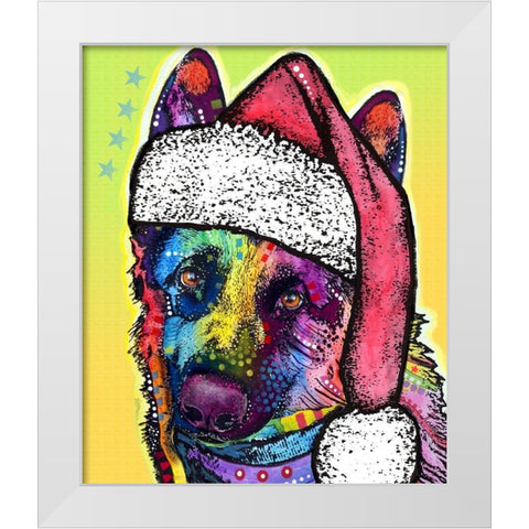 German Shepherd Christmas White Modern Wood Framed Art Print by Dean Russo Collection