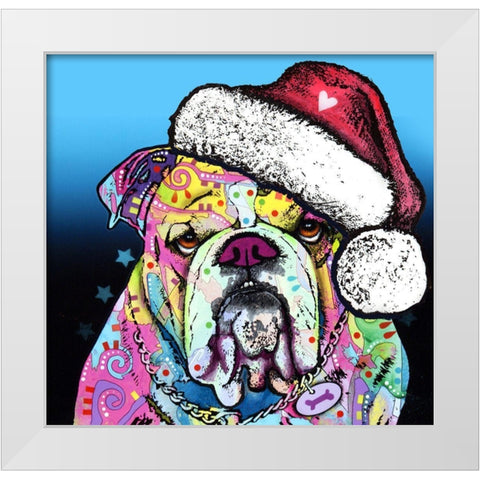 The Bulldog Christmas White Modern Wood Framed Art Print by Dean Russo Collection