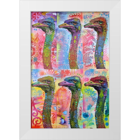 6 Ostriches White Modern Wood Framed Art Print by Dean Russo Collection