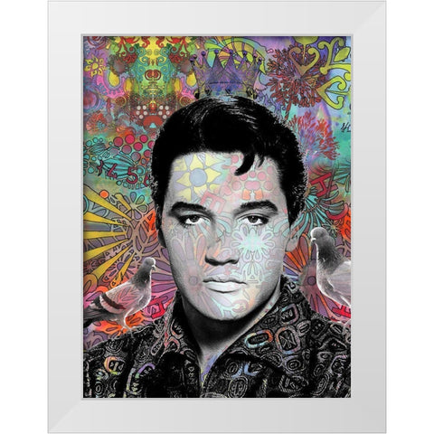 King Elvis White Modern Wood Framed Art Print by Dean Russo Collection