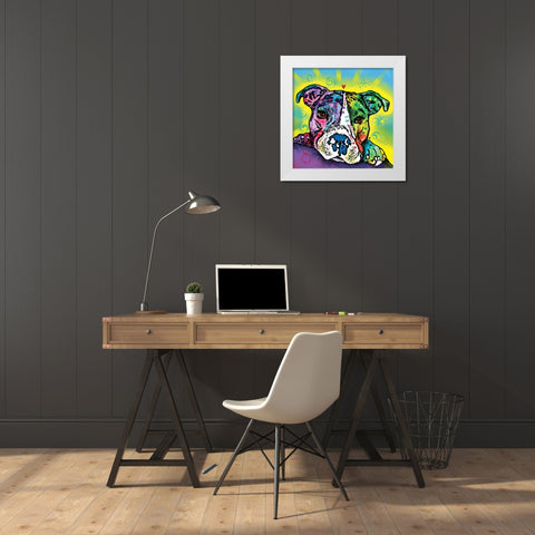 The Baby Pit Bull White Modern Wood Framed Art Print by Dean Russo Collection