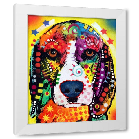 Beagle Face White Modern Wood Framed Art Print by Dean Russo Collection