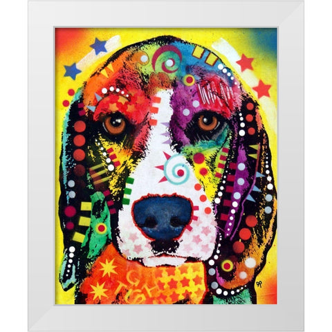 Beagle Face White Modern Wood Framed Art Print by Dean Russo Collection