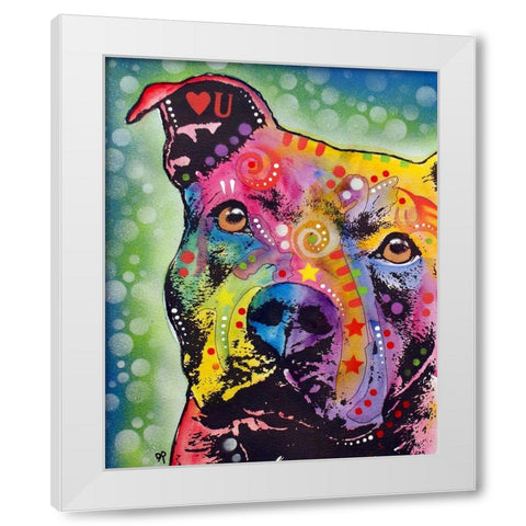 Thoughtful Pit Bull White Bubble White Modern Wood Framed Art Print by Dean Russo Collection