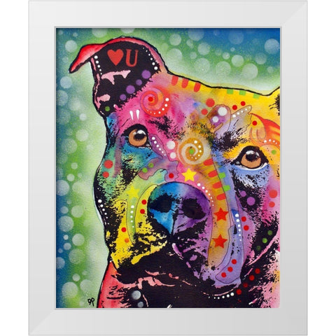 Thoughtful Pit Bull White Bubble White Modern Wood Framed Art Print by Dean Russo Collection