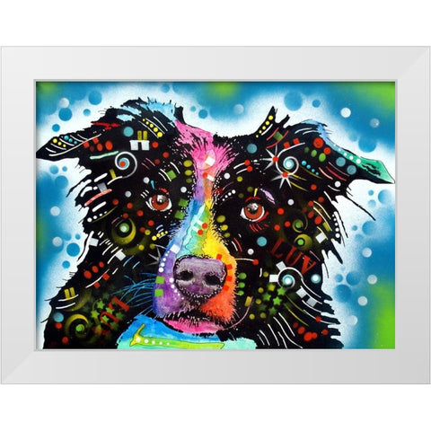 Border Collie 3 White Modern Wood Framed Art Print by Dean Russo Collection