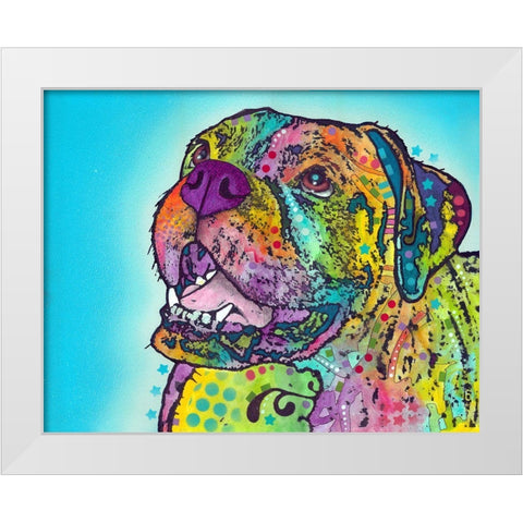 Smiling Boxer White Modern Wood Framed Art Print by Dean Russo Collection