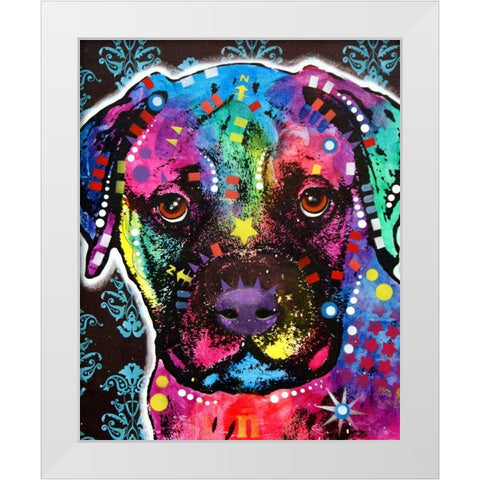 Young Bullmastiff White Modern Wood Framed Art Print by Dean Russo Collection