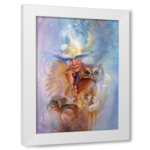Athena And The Owls White Modern Wood Framed Art Print by Lund, Denton