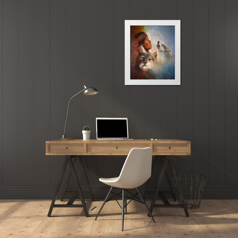 Cry Of The Wolves White Modern Wood Framed Art Print by Lund, Denton