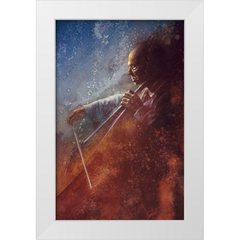 The Cello Player White Modern Wood Framed Art Print by Lund, Denton