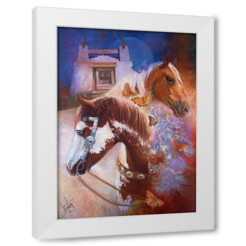 Caballos Y Mariposas (Horses And Butterflies) White Modern Wood Framed Art Print by Lund, Denton