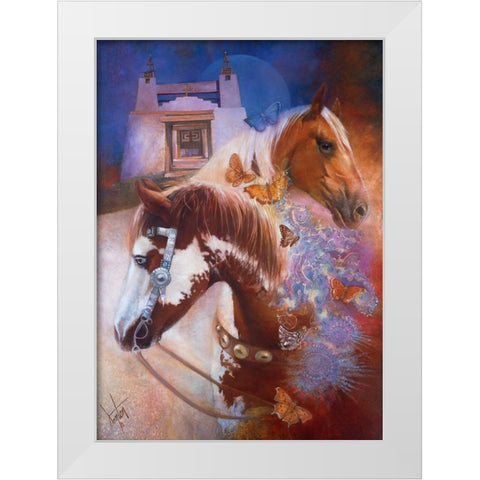 Caballos Y Mariposas (Horses And Butterflies) White Modern Wood Framed Art Print by Lund, Denton