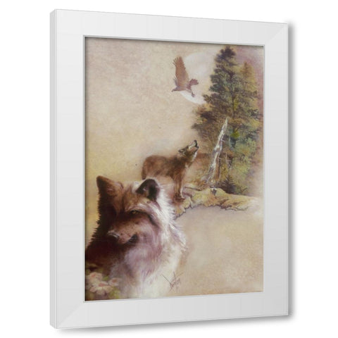 Song Of The White Wolf White Modern Wood Framed Art Print by Lund, Denton