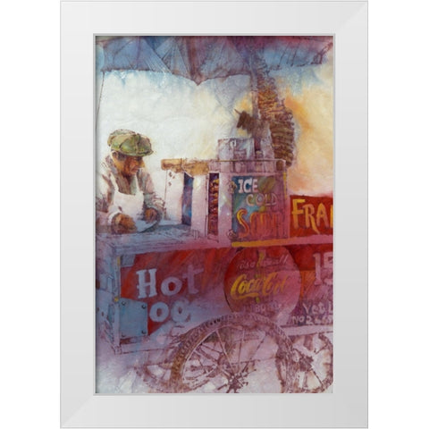 Hot Dog Vendor White Modern Wood Framed Art Print by Lund, Denton