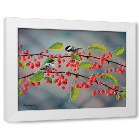 Chickadees White Modern Wood Framed Art Print by Engler, Don