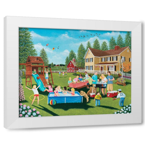 Backyard Barbeque White Modern Wood Framed Art Print by Engler, Don