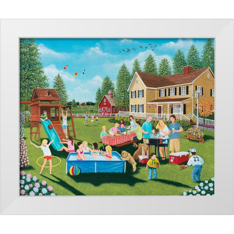Backyard Barbeque White Modern Wood Framed Art Print by Engler, Don