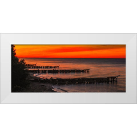 Edgewater Docks Cleveland White Modern Wood Framed Art Print by Galloimages Online