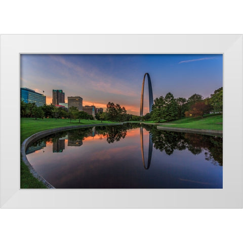Gateway Arch Reflection Sunset White Modern Wood Framed Art Print by Galloimages Online