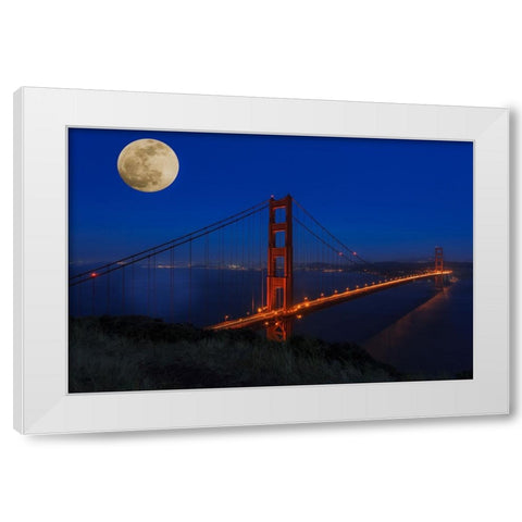 Golden Gate Bridge Full Moon White Modern Wood Framed Art Print by Galloimages Online