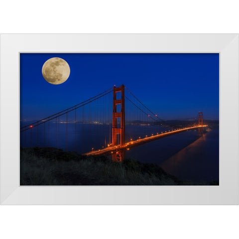 Golden Gate Bridge Full Moon White Modern Wood Framed Art Print by Galloimages Online