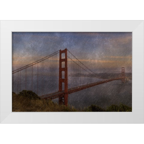 Golden Gate Bridge Rain Painterly White Modern Wood Framed Art Print by Galloimages Online