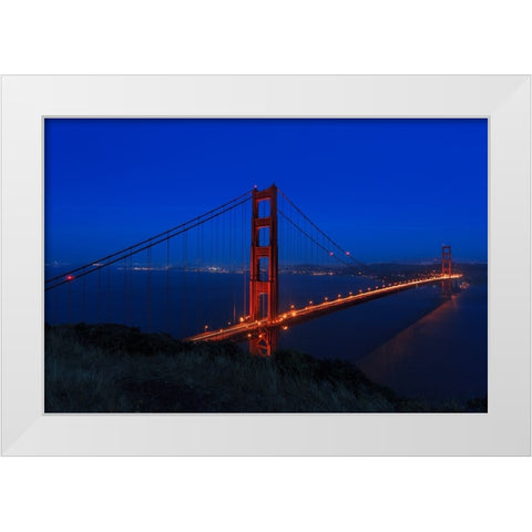 Golden Gate bridge at Night White Modern Wood Framed Art Print by Galloimages Online