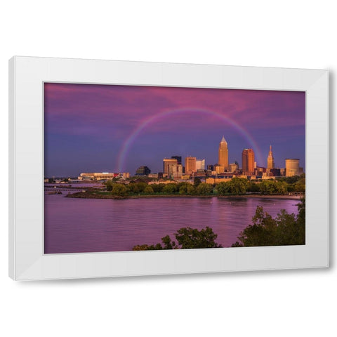 Rainbow over Cleveland White Modern Wood Framed Art Print by Galloimages Online