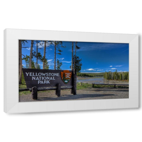 Yellowstone National Park Sign White Modern Wood Framed Art Print by Galloimages Online