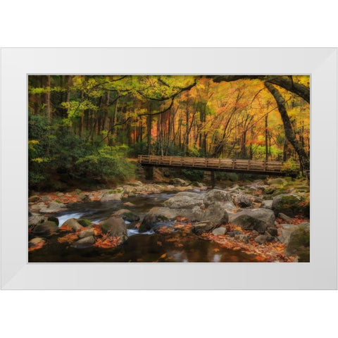 Greenbrier Bridge With Stream Watercolor White Modern Wood Framed Art Print by Galloimages Online