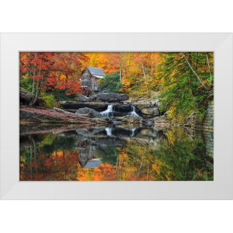 Grist Mill In The Fall White Modern Wood Framed Art Print by Galloimages Online
