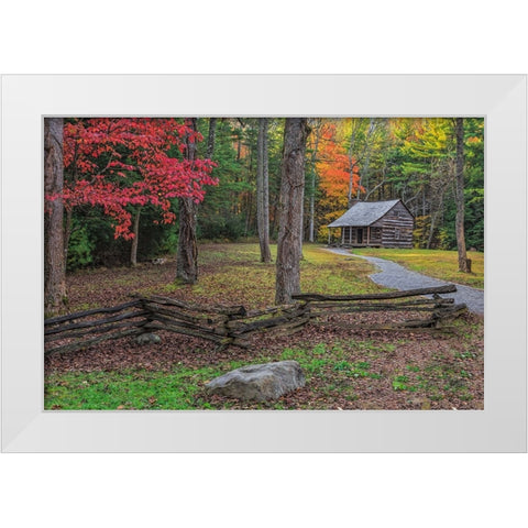 Smokies Cs Cabin White Modern Wood Framed Art Print by Galloimages Online