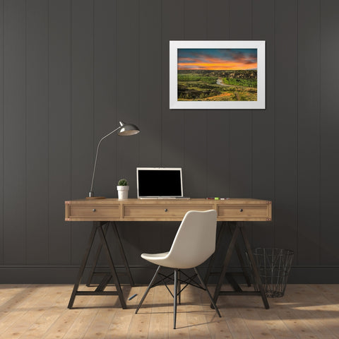 Sunrise At River Bend Overlook White Modern Wood Framed Art Print by Galloimages Online
