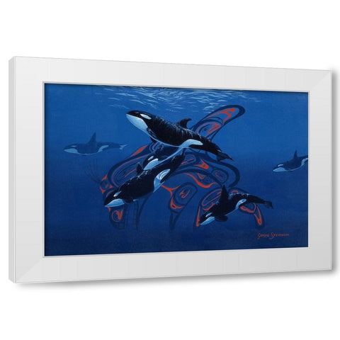 Blue Orcas White Modern Wood Framed Art Print by Stevenson, Graeme