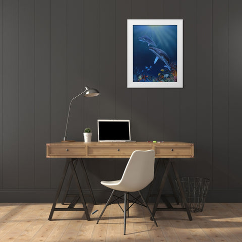 Blue Silence White Modern Wood Framed Art Print by Stevenson, Graeme