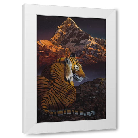 Cosmic Tiger White Modern Wood Framed Art Print by Stevenson, Graeme